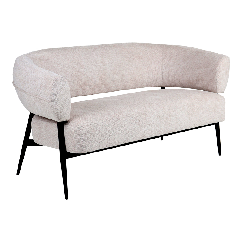 Divan 2-vendësh Luvina pakoworld pëlhurë krem me këmbë metalike të zeza 145x71x73cm