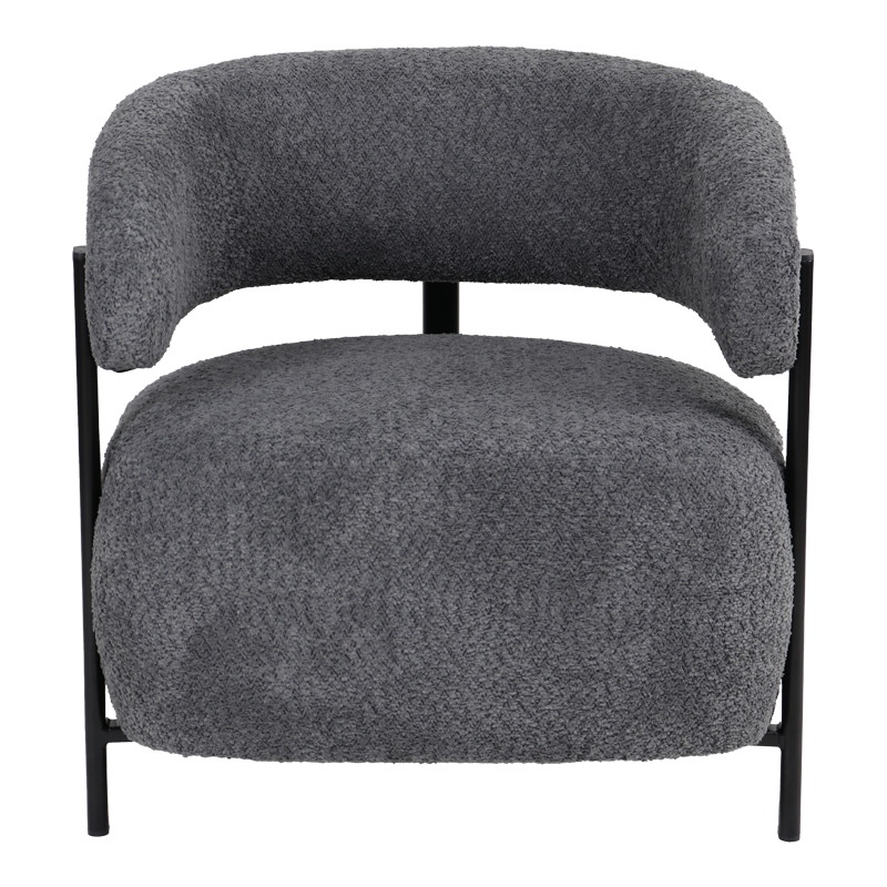 Fotel Melita pakoworld boucle gri me këmbë metalike të zezë 68.5x65x69cm