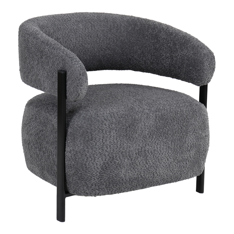 Fotel Melita pakoworld boucle gri me këmbë metalike të zezë 68.5x65x69cm