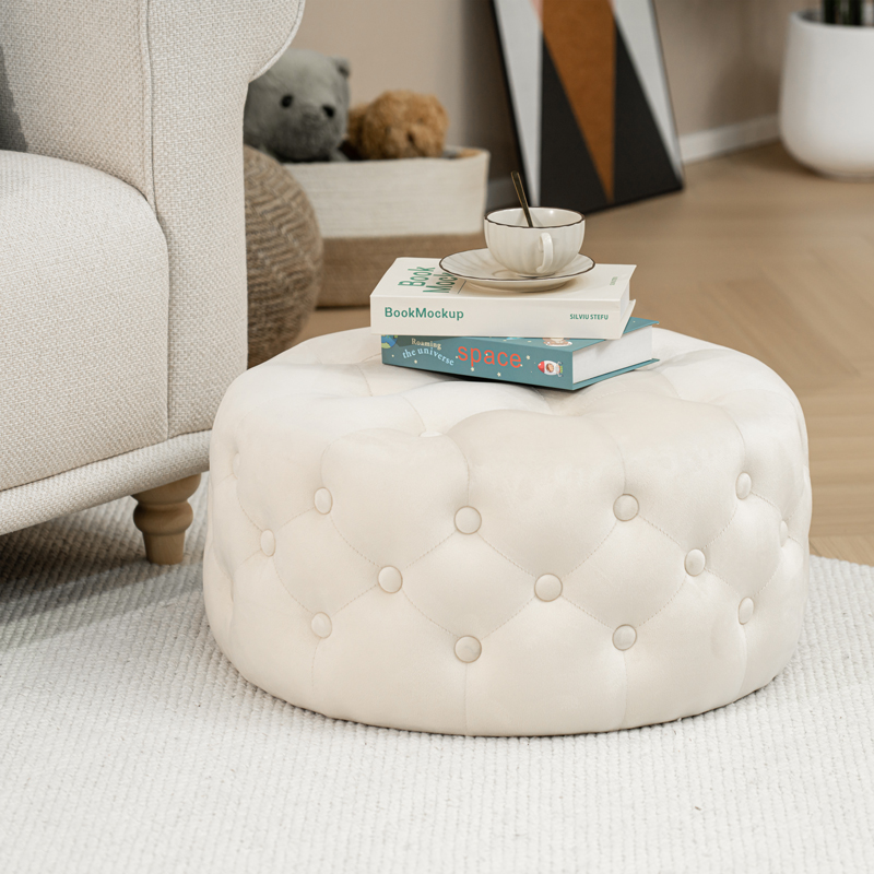 Stol pouf Ferdia pakoworld kadife krem D59x28.5cm
