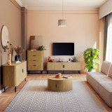 Stendë TV Scandi pakoworld MDF ngjyrë natyrale me këmbë metalike të zeza 150x45x57.5cm