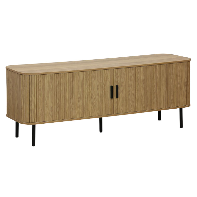 Stendë TV Scandi pakoworld MDF ngjyrë natyrale me këmbë metalike të zeza 150x45x57.5cm
