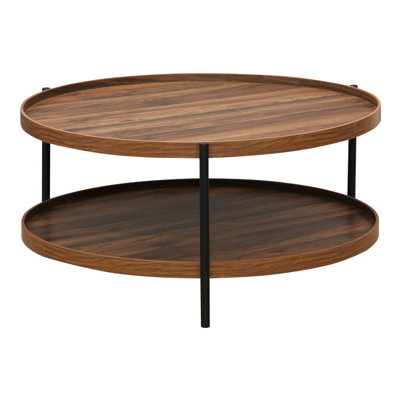 Tavolinë kafeje Portogie pakoworld mdf arrë - metal i zi D80x40cm
