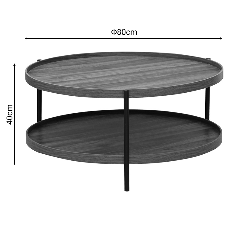 Tavolinë kafeje Portogie pakoworld mdf arrë - metal i zi D80x40cm
