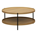 Tavolinë kafeje Portogie pakoworld mdf natyrale - metal i zi D80x40cm