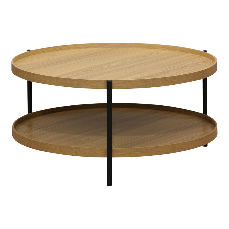 Tavolinë kafeje Portogie pakoworld mdf natyrale - metal i zi D80x40cm