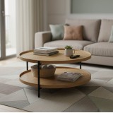 Tavolinë kafeje Portogie pakoworld mdf natyrale - metal i zi D80x40cm