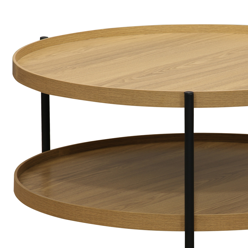 Tavolinë kafeje Portogie pakoworld mdf natyrale - metal i zi D80x40cm