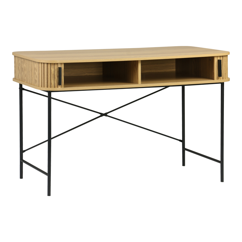 Tavolinë pune Scandi pakoworld MDF/Metal në ngjyrë natyrale me këmbë metalike të zeza 120x60x76.5cm