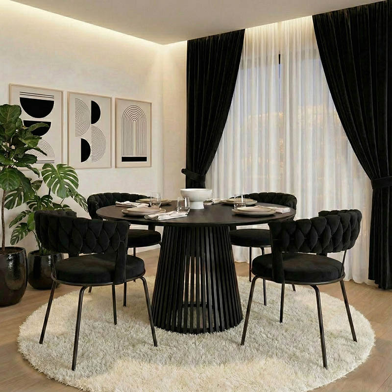 Tavolinë ngrënieje Domonic pakoworld MDF në ngjyrë të zezë D120x75cm