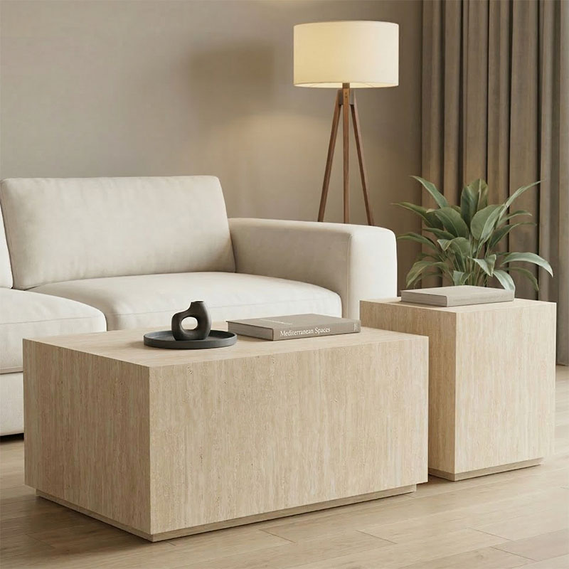 Set tavolinash kafeje 2 copë Sandu pakoworld mdf me pamje travertini