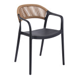 Fotel i palosshëm Ankara pakoworld pp në ngjyrë të zezë dhe rattan pe në ngjyrë natyrale 54x55.5x77cm