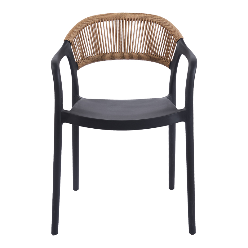 Fotel i palosshëm Ankara pakoworld pp në ngjyrë të zezë dhe rattan pe në ngjyrë natyrale 54x55.5x77cm