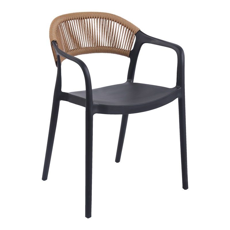 Fotel i palosshëm Ankara pakoworld pp në ngjyrë të zezë dhe rattan pe në ngjyrë natyrale 54x55.5x77cm