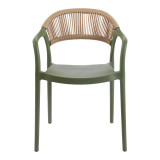 Fotel i grumbullueshëm Ankara pakoworld pp në ngjyrë jeshile ulliri dhe rattan pe në ngjyrë natyrale 54x55.5x77cm