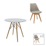 Set tavoline ngrënieje Julita-Gaston me 3 pakoworld MDF dhe dru ahu në nuancë gri-bardhë-natyrale D80x73cm