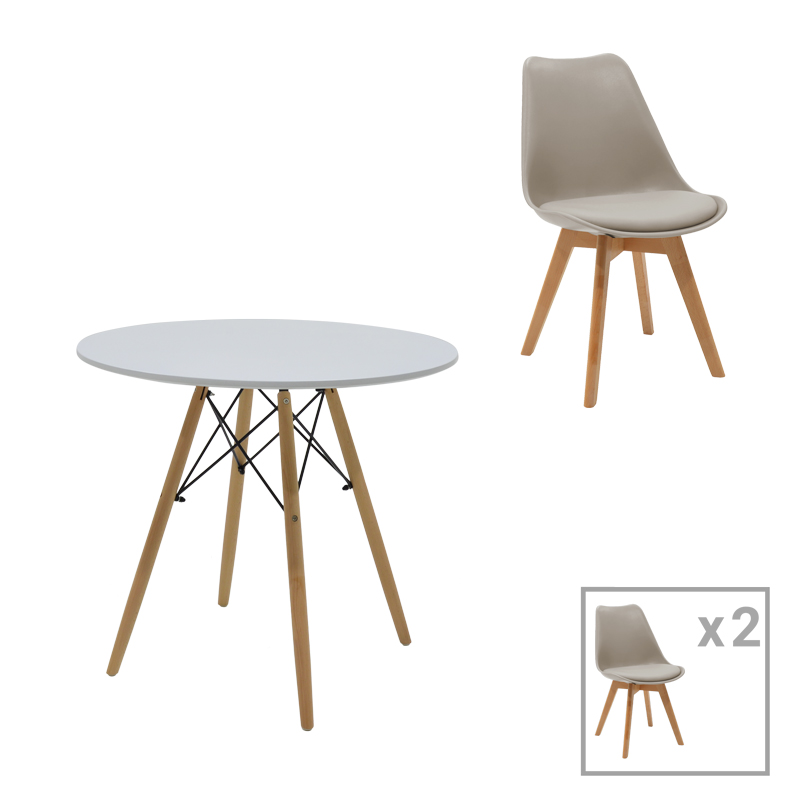Set tavoline ngrënieje Julita-Gaston me 3 pakoworld MDF dhe dru ahu në nuancë gri-bardhë-natyrale D80x73cm