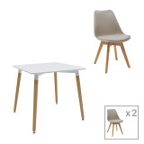 Tavolinë ngrënie Natali-Gaston set me 3 pakoworld MDF dhe dru ahu në nuancë gri-bardhë-natyrale 80x80x76cm