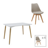 Tavolinë ngrënieje Natali-Gaston A set 5 pakoworld MDF dhe dru ahu në nuancë gri-bardhë-natyrale 120x80x76cm