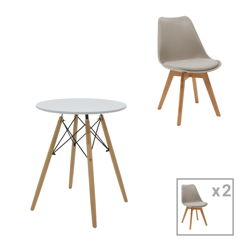 Set tavoline ngrënieje Julita-Gaston me 3 pakoworld MDF dhe dru ahu në nuancë gri-bardhë-natyrale Φ60x73cm
