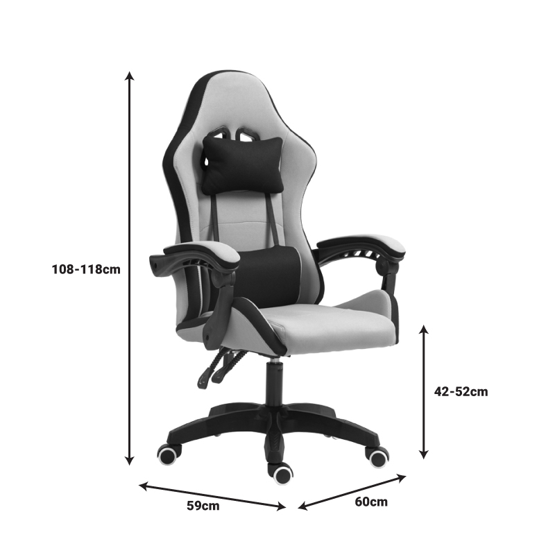 Karrige zyre lojërash Gline pakoworld pëlhurë e zezë-gri pp e zezë 60x59x118cm