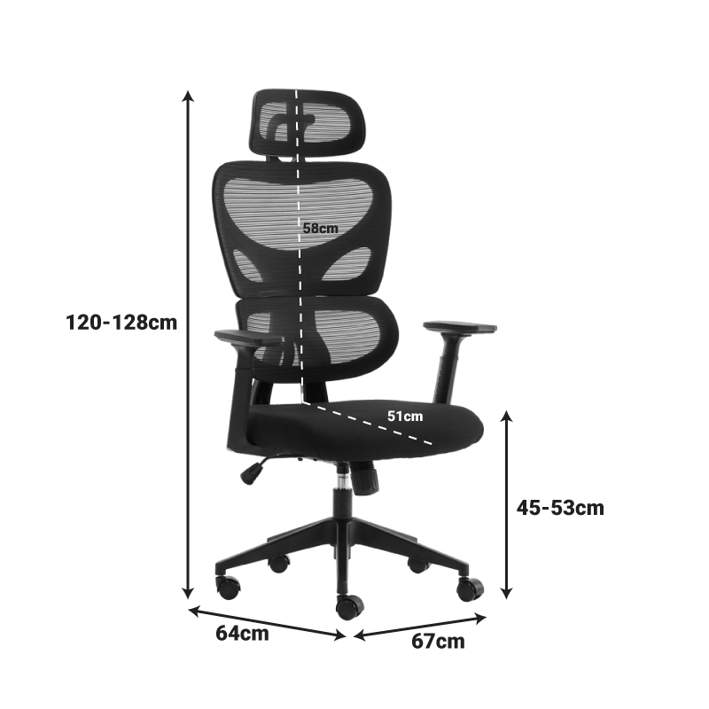 Karrige zyre menaxheri Cadrey pakoworld me rrjetë të zezë 67x64x120-128cm