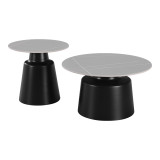 Tavolina kafeje Dualis pakoworld, set me 2 copë, metal i zi-gur i sinterizuar në ngjyrë gri me pamje mermeri