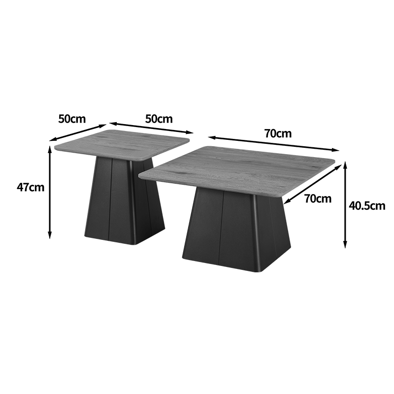 Tavolina kafeje katrore pakoworld set prej 2 copësh metal i zi-mdf në nuancë natyrale