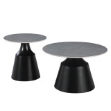 Tavolina kafeje Sculpt pakoworld set me 2 metal të zi-gur i sinterizuar mermer gri