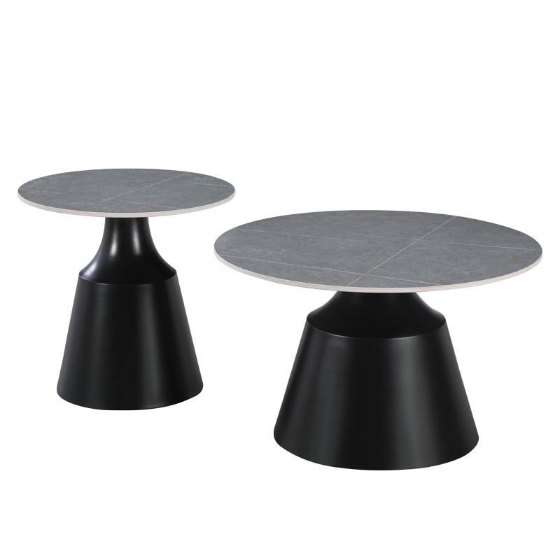 Tavolina kafeje Sculpt pakoworld set me 2 metal të zi-gur i sinterizuar mermer gri