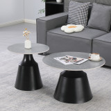 Tavolina kafeje Sculpt pakoworld set me 2 metal të zi-gur i sinterizuar mermer gri