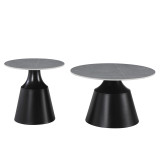 Tavolina kafeje Sculpt pakoworld set me 2 metal të zi-gur i sinterizuar mermer gri