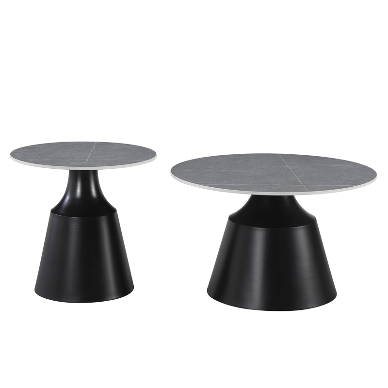 Tavolina kafeje Sculpt pakoworld set me 2 metal të zi-gur i sinterizuar mermer gri