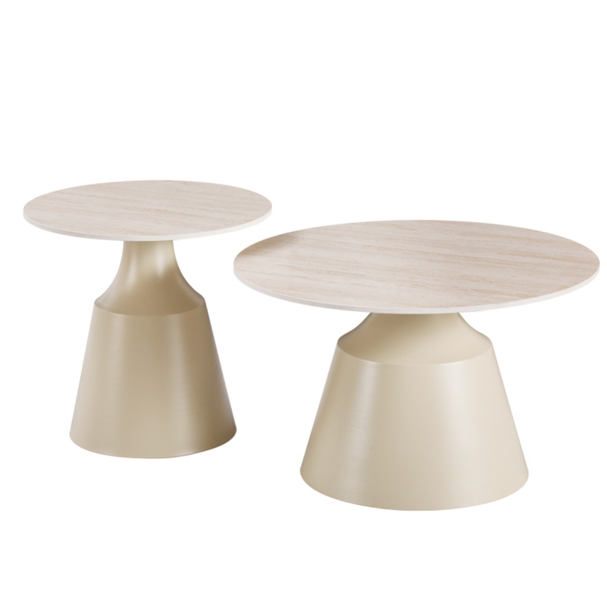Tavolina kafeje Sculpt pakoworld set me 2 metal kapuçino-gur i sinterizuar me pamje traverten