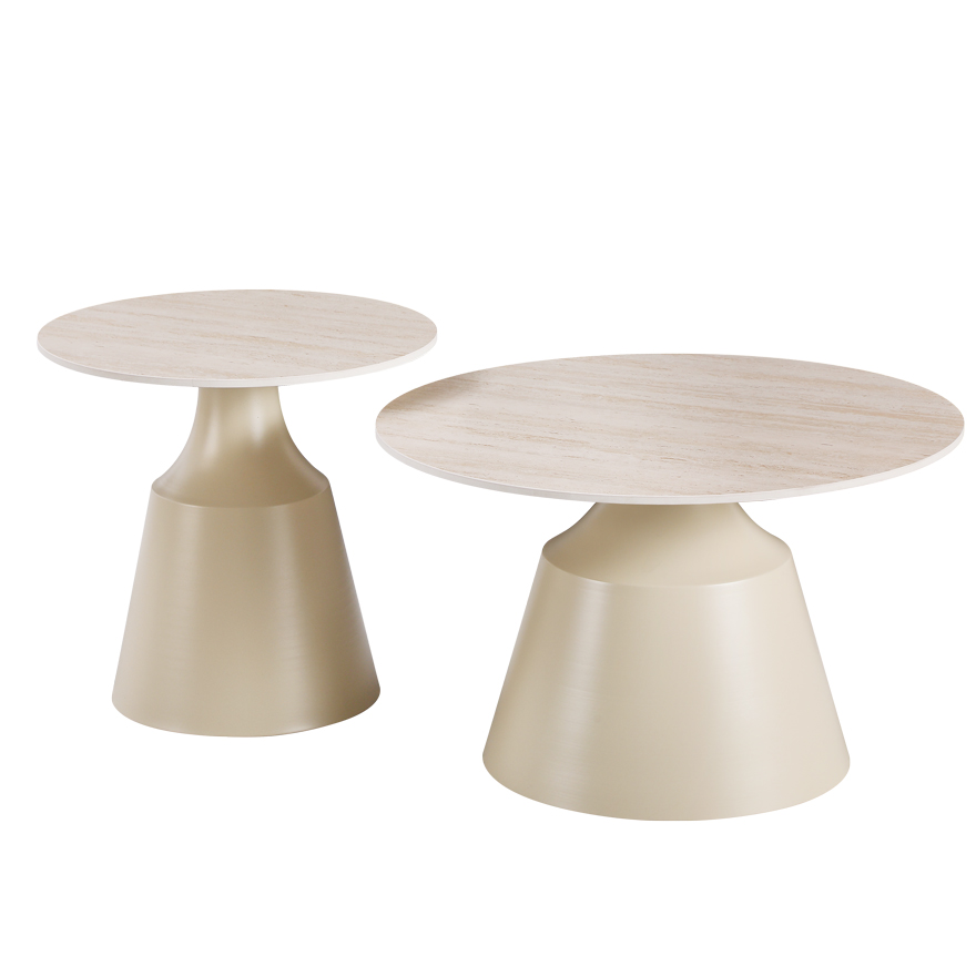 Tavolina kafeje Sculpt pakoworld set me 2 metal kapuçino-gur i sinterizuar me pamje traverten