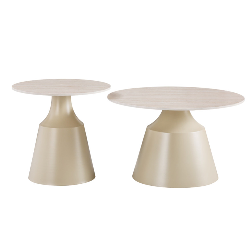 Tavolina kafeje Sculpt pakoworld set me 2 metal kapuçino-gur i sinterizuar me pamje traverten