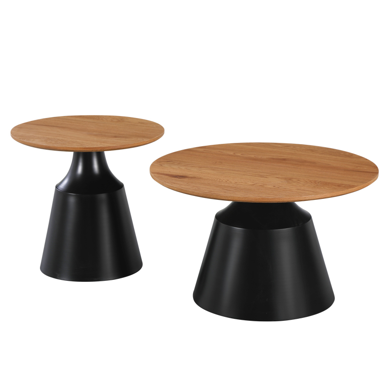 Parquet pakoworld set tavolinash kafeje me 2 metal të zi-mdf në nuancë natyrale