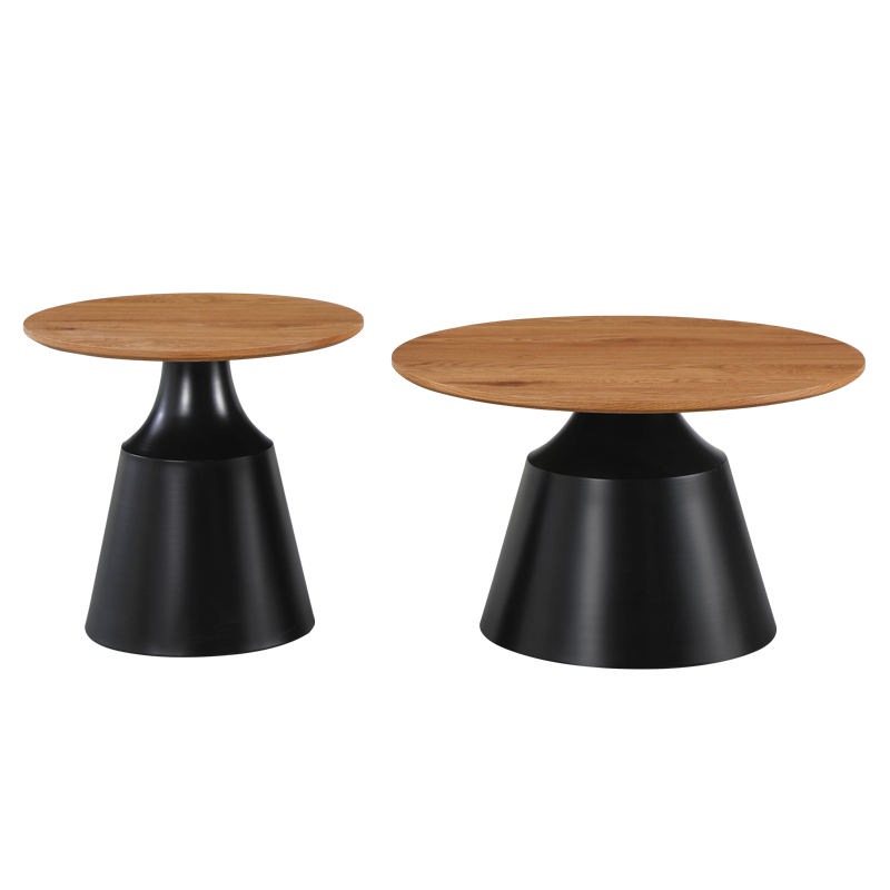 Parquet pakoworld set tavolinash kafeje me 2 metal të zi-mdf në nuancë natyrale