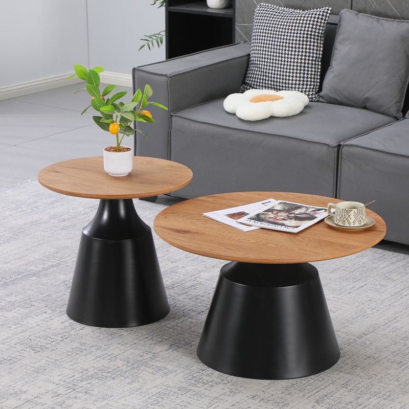 Parquet pakoworld set tavolinash kafeje me 2 metal të zi-mdf në nuancë natyrale