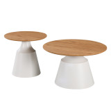 Parquet pakoworld set tavolinash kafeje me 2 metal të bardhë-mdf në nuancë natyrale