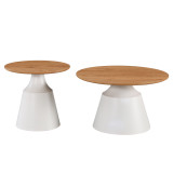 Parquet pakoworld set tavolinash kafeje me 2 metal të bardhë-mdf në nuancë natyrale