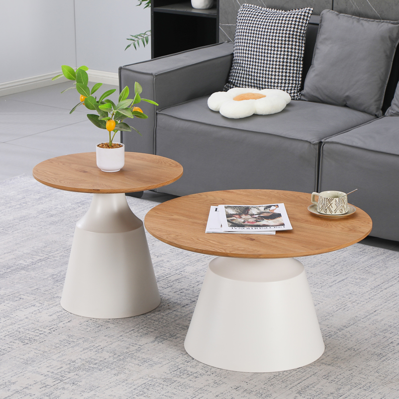 Parquet pakoworld set tavolinash kafeje me 2 metal të bardhë-mdf në nuancë natyrale