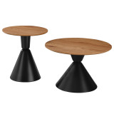 Set tavolinash kafeje Obsidian pakoworld prej 2 metalesh të zeza - mdf në nuancë natyrale