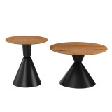 Set tavolinash kafeje Obsidian pakoworld prej 2 metalesh të zeza - mdf në nuancë natyrale