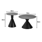 Set tavolinash kafeje Obsidian pakoworld prej 2 metalesh të zeza - mdf në nuancë natyrale