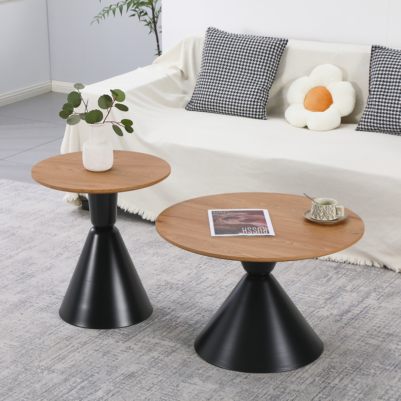 Set tavolinash kafeje Obsidian pakoworld prej 2 metalesh të zeza - mdf në nuancë natyrale