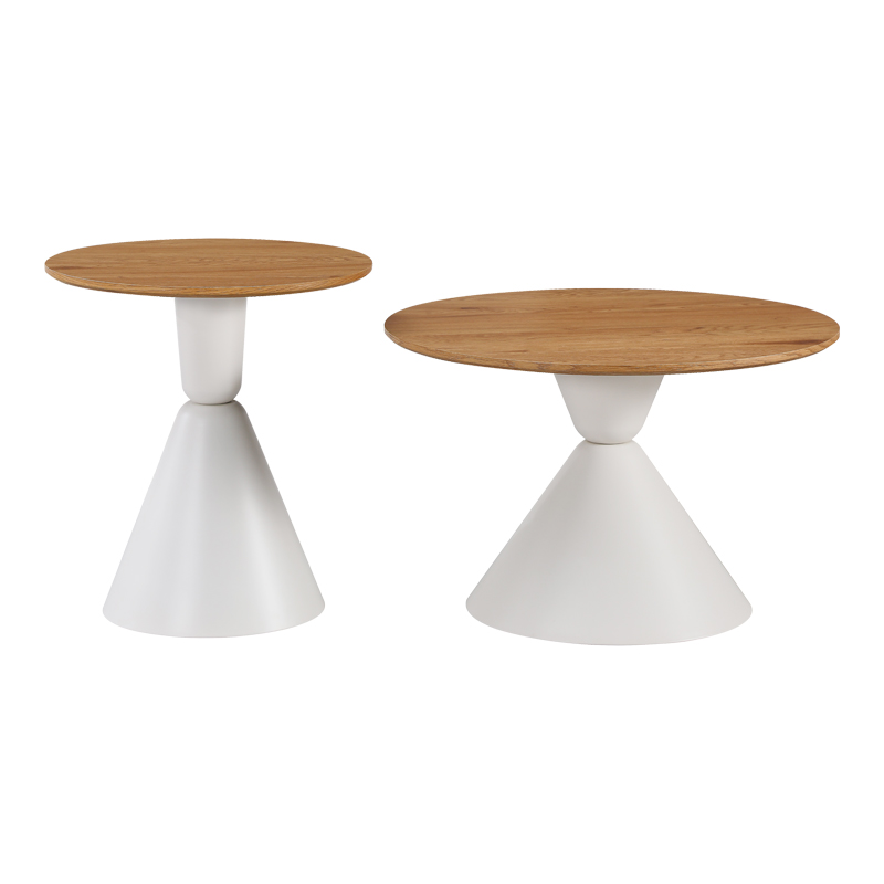 Set tavolinash kafeje Obsidian pakoworld prej 2 metalesh të bardha - mdf në nuancë natyrale