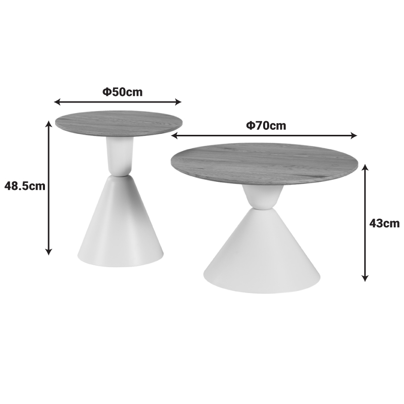 Set tavolinash kafeje Obsidian pakoworld prej 2 metalesh të bardha - mdf në nuancë natyrale
