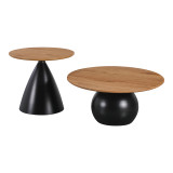 Tavolina kafeje Caple pakoworld set me 2 metal të zi-mdf në nuancë natyrale
