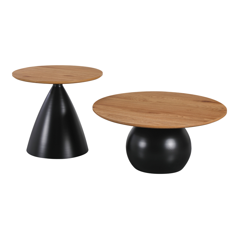 Tavolina kafeje Caple pakoworld set me 2 metal të zi-mdf në nuancë natyrale